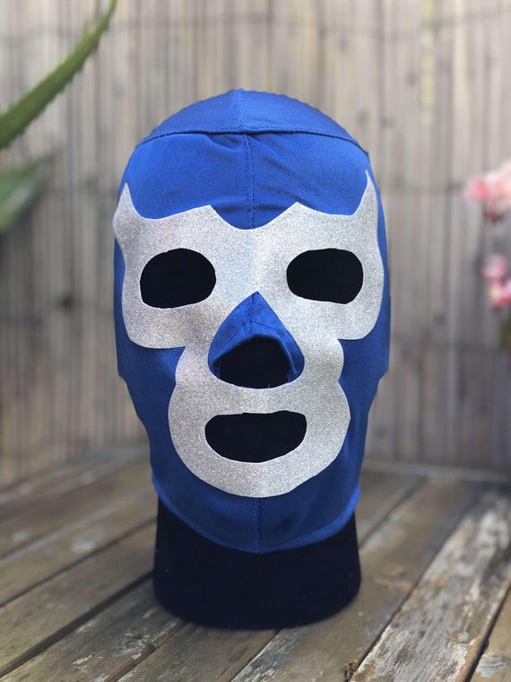 Blue Demon PRO Mask - Mexican Lucha Libre Lycra & Leather - Adjustable Retro
