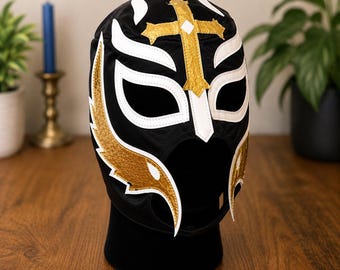 Mysterious (Black, White & Gold) Mexican Wrestling Mask | Lucha Libre