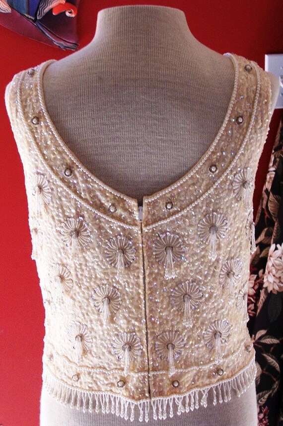 Gorgeous Vintage Pearl Beaded Sequin Evening Top … - image 3
