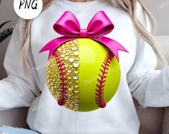 Disco Coquette Bow Softball PNG instant Digital Download|Baller Girl|DIY Shirts|300 DPI Graphic|Sparkly Glittery Baseball png|Bling softball