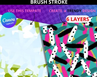 Brush Stoke Canva Frames Bundle, Paint Brush Canva Templates, Drag & Drop, Editable Canva Ink Brush, brushstrokes canva template