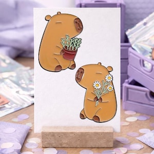Hochwertiger Pin - Capybaras - 2er Set "Flower Friends" - Süßes Capybara Blumen Motiv