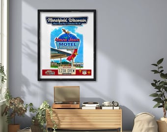Vintage Neva Jean Motel Sign Poster – Wisconsin Roadside Americana Wall Art Print