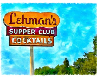 Lehman's Supper Club Vintage Cocktail Sign Poster - Retro Roadside Art, 16x20 Wall Decor
