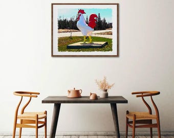 Vintage Why Didn't the Chicken Cross the Road Whimsical Roadside Art Print Poster