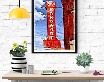 Minnesota Wall Art – Retro Ace Hardware Sign Poster, Ely MN | Vintage Americana Travel Wall Decor