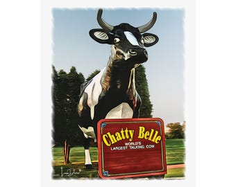 Chatty Belle Poster: Vintage Roadside Talking Cow Art Print