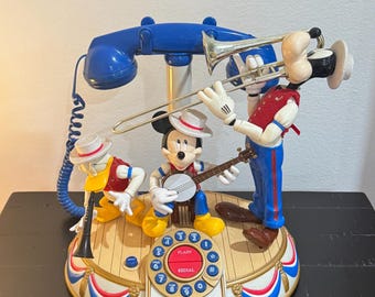 Vintage Disney Mickeys Dixieland band geanimeerde muzikale telefoon Telemania Collectible 1986