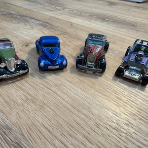 Vintage Hot Wheels Diecast Cars- Custom ‘41 Willys- 1980 ‘37 Bugatti-  2008 Connect Cars &#39;33 Ford Roadster OR- 2009 Custom &#39;42 Jeep CJ-2A