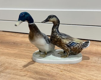 Rosenthal Porcelain Duża podwójna figurka kaczek krzyżówek sygnowana W Zugel Vintage Niemcy