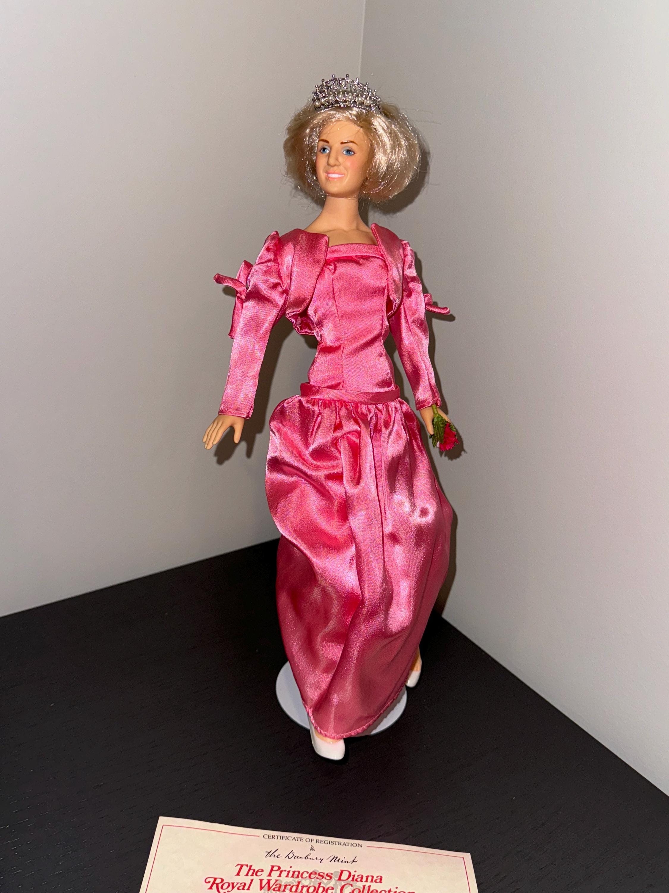 Vintage Danbury Mint Princess Diana Doll in Pink Satin Gown With Rose and COA Includes 2 Royal Wardrobe Outfits Very Good Condition Etsy UK
