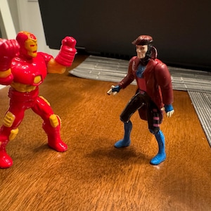 Vintage Gambit and Iron Man Die Cast 2&quot; Inch Figures-  Steel Legs Plastic Head Arms  Collectible- Good Condition