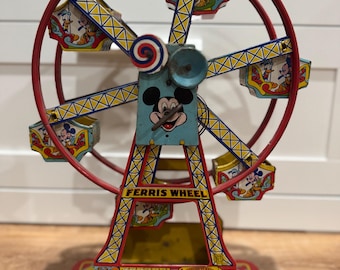 Vintage J. Chen Disneyland Lithograph Ferris Wheel Wind-Up Toy – Circa 1950s – Works with Key