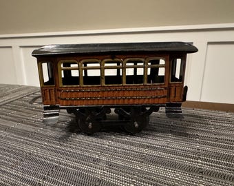 Vintage Deutscher Blech Spielzeug Zug Personenwagen - Brauner Personenwagen - Sehr Guter Zustand