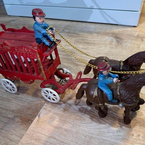 Vintage and Rare Kenton Cast Iron Toy Overland Circus Wagon With Horses, 2 Drivers, & Bear in Cage- Excellent Condition