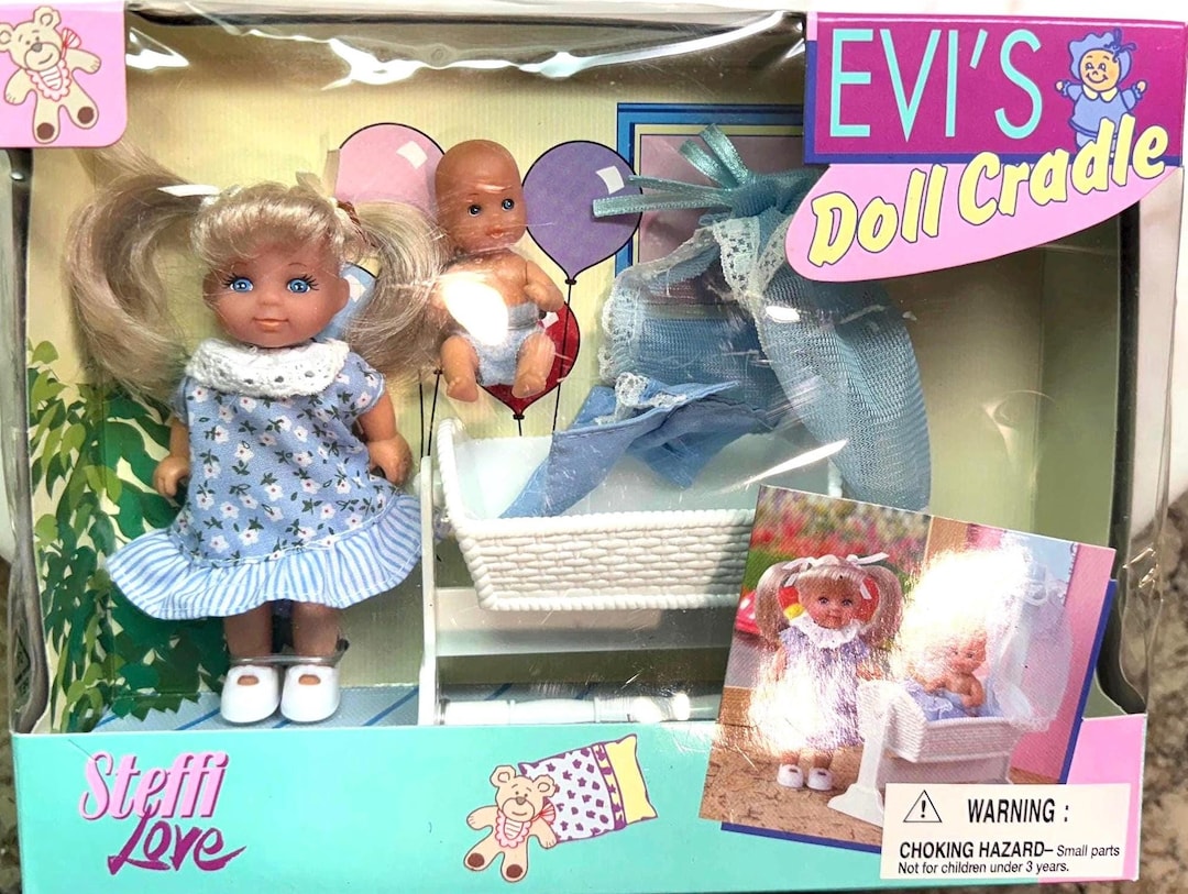 Vintage Steffi Love Doll & Evi Cradle Set: New in Box - Simba Toys