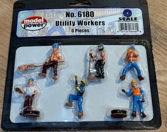 Model Power Utility Workers No 6180 O Scale Set Of Six Workers- O Scale Utility Workers for Train Display- New in Packaging