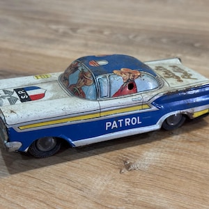 Carro de polícia estadual de lata litográfica Masuya Japan da década de 1950, bom estado