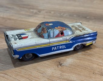 Vintage 1950s Masuya Japan Tin Litho State Police Car Friction Toy