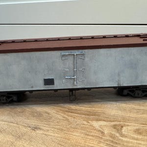 Vintage O Scale Wood and Plastic 36&#39;  Refrigerator Car Train Model- 36’ Refrigerator Boxcar Wood Model with Custom Paint- Good Condition