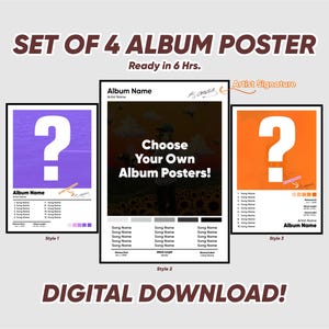 Set of 4 | Request Any Album | Custom Album Posters | Album Cover Posters | Album Wall Art | Digital Download | Music Album Posters