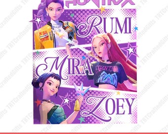 HUNTRIX Kpop Demon Hunters PNG, design per maglietta del gruppo Kpop Idol, Mira Png, Rumi Png, Joy Png, regalo per i fan di Huntrix, download istantanei