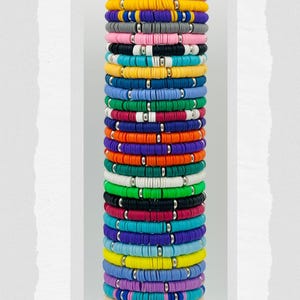 Cancer ribbon heishi bracelets