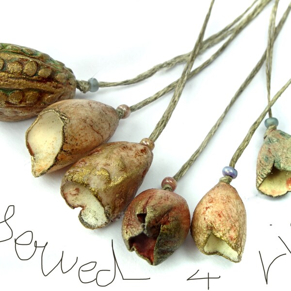 RESERVED FOR LISA Artisan Ceramic Porcelain Beads SMall pods rust orange golds rowan berries autumn