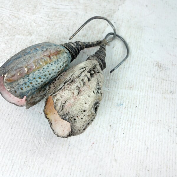 Payment plan 1/3 Artisan Earrings  porcelain dangle ceramic  sterling silver ear wires seed pod