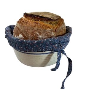 Vintage Sourdough Bread Baking Ceramic Clay Storage Bowl with Fabric Liner Heart Dots or Floral Kitchenware Bakeware