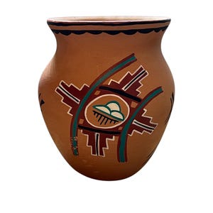 Vintage Signed By Artist Betty Tosa Gachupin(B.T.G) Jemez Pueblo Pottery from Walatowa, New Mexico, Geometric Designs Hand-Painted Clay Vase