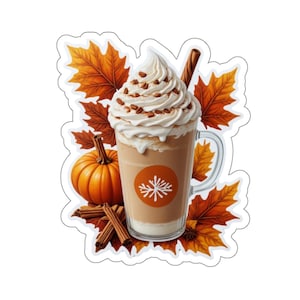 Pumpkin Spice Latte Kiss-Cut Stickers - Planner Scrapbook Laptop Decor Water Bottle Vinyl Sticker, Fall Autumn Leaves