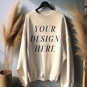 Gildan 18000 Mockup | Gildan Sand Sweatshirt Mockup | Sweatshirt Flatlay Mockup | Hanger Mockup | Boho Mockup