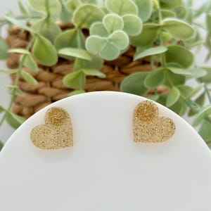 Gold Glitter Heart Stud Earrings Laser Cut Glitter Acrylic, Heart Earring Studs, Valentines day Gift