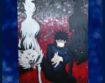 Megumi Fushiguro, JJK, Jujutsu Kaisen, Divine Dogs, Acrylic painting, wall art, wall decor, framed painting