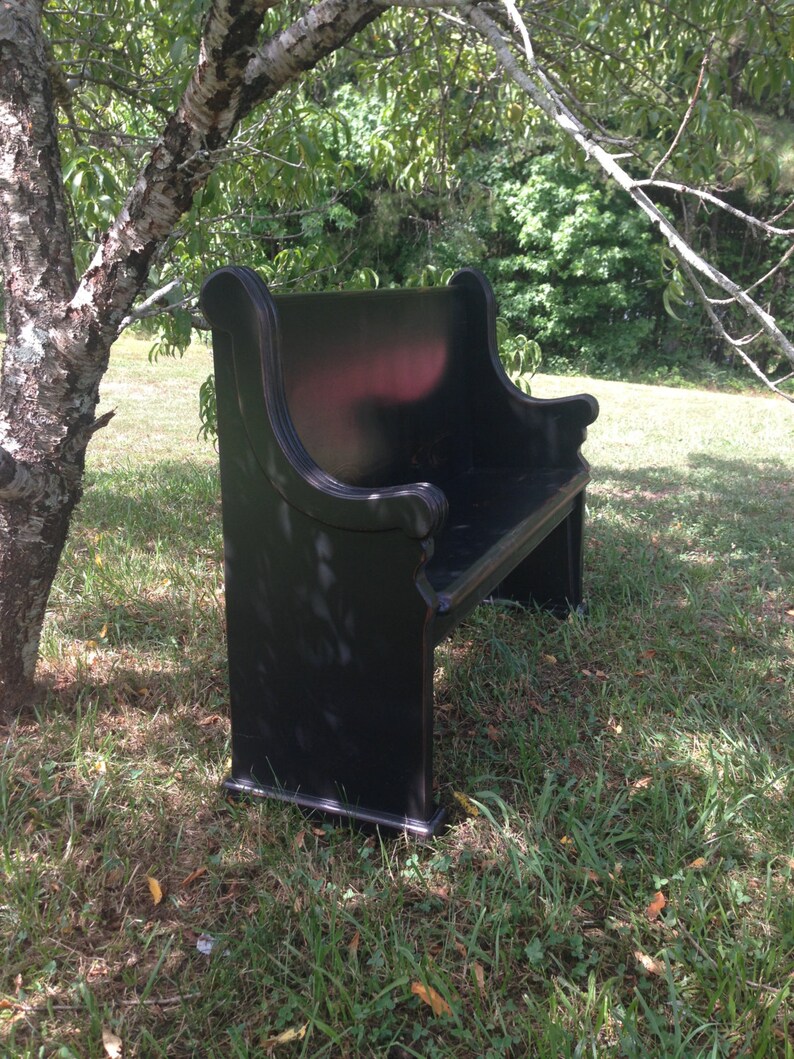 16 deep, . 48 Black Wooden Church Pew shown with plain side panels