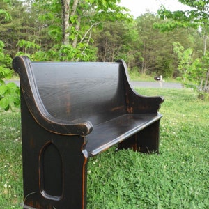 Black Distressed Gothic Wooden Church Pew (Made to Order)