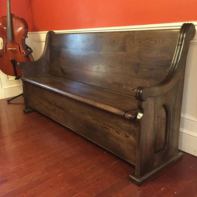 72 Stained Oak Church Pew with Storage also available in Pine