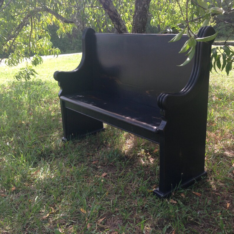 16 deep, . 48 Black Wooden Church Pew shown with plain side panels