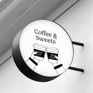 Cafe Logo Sign, Business Sign, Outdoor Shop Sign, Metal Blade Sign, Double Sided Sign, Store Sign, Hanging Flag Sign, Bar Sign, Bakery Sign