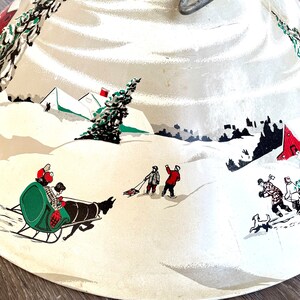 Vintage Poloron Coloramic Metal Christmas Tree Stand, Model 398, Christmas Scene, Barn, Sleighride, Winter Landscape image 4