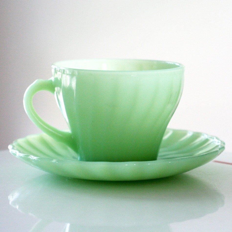 Anchor Hocking Fire King Jadite Jadeite Shell Cup and Saucer