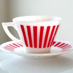 Hazel Atlas Red Candy Stripe Teacup and Saucer image 1