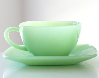 Fire King (Stamped) Jadite Jadeite Charm Cup and Saucer