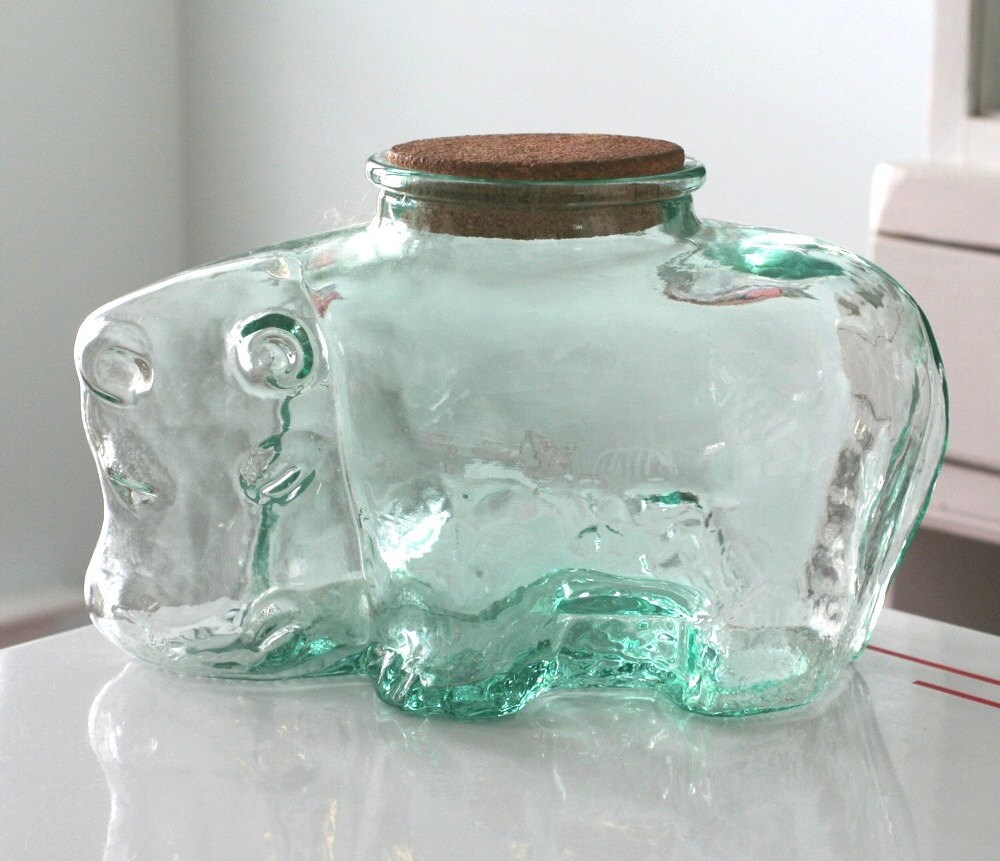 Glass Hippo Jar with Cork Etsy