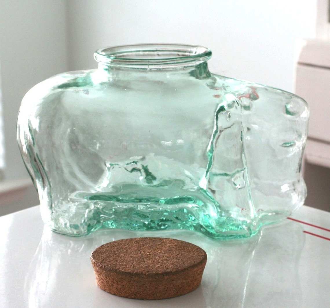 Glass Hippo Jar with Cork Etsy