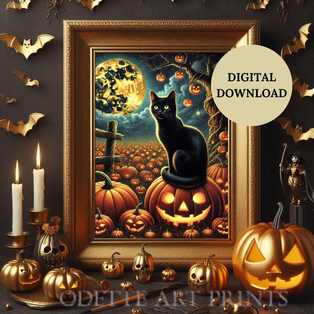 Halloween Gartenflagge – Mit Vollmond, Schwarzer Katze & Kürbis | Wetterfestes Polyester | 71 X 102 Cm