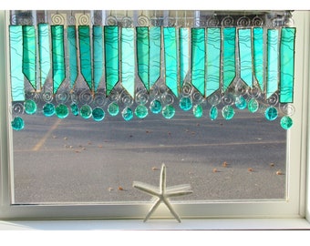 Caribbean Dreams NUMBER ONE Turquoise Stained Glass Window Treatment Kitchen Valance Curtain