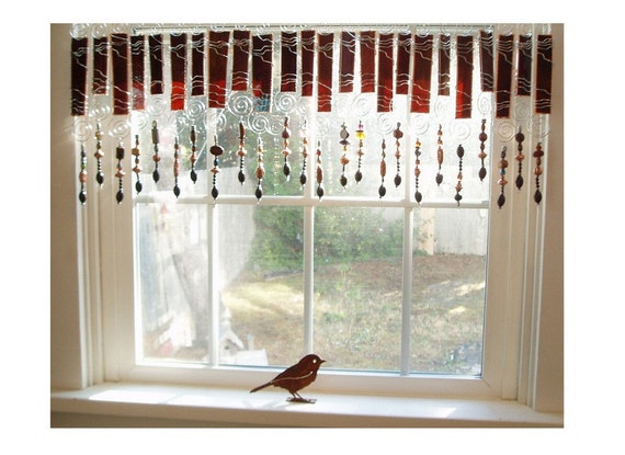Chocolate Fringe Brown Stained Glass Window Treatment Kitchen Etsy