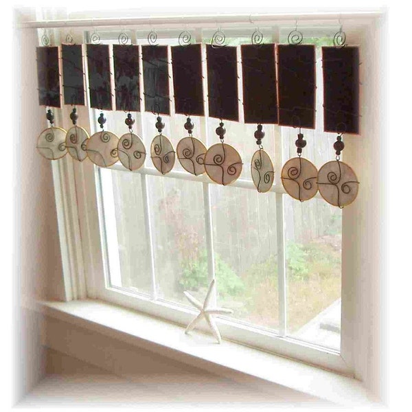 RESERVED FOR KIM Classy Capiz Black and White Stained Glass Window Treatment Valance Curtain